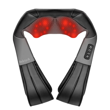 Nekteck Shiatsu Neck Massager with Heat for Pain Relief Deep Tissue, 2026 Upgraded 3D Back Shoulder Kneading Massage Pillow, Body Muscle Relaxation Tool Gifts for Him Her Mom Dad, Gray (NOT Cordless)