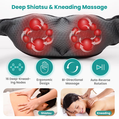 Nekteck Shiatsu Neck Massager with Heat for Pain Relief Deep Tissue, 2026 Upgraded 3D Back Shoulder Kneading Massage Pillow, Body Muscle Relaxation Tool Gifts for Him Her Mom Dad, Gray (NOT Cordless)