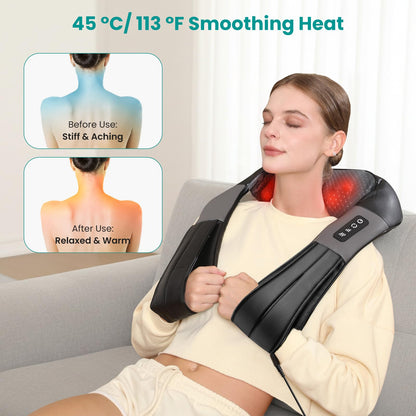 Nekteck Shiatsu Neck Massager with Heat for Pain Relief Deep Tissue, 2026 Upgraded 3D Back Shoulder Kneading Massage Pillow, Body Muscle Relaxation Tool Gifts for Him Her Mom Dad, Gray (NOT Cordless)