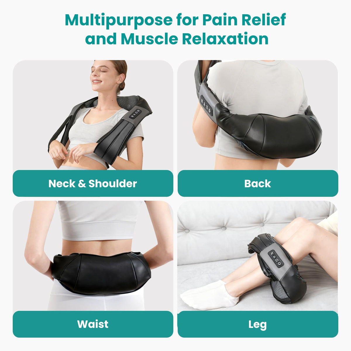Nekteck Shiatsu Neck Massager with Heat for Pain Relief Deep Tissue, 2026 Upgraded 3D Back Shoulder Kneading Massage Pillow, Body Muscle Relaxation Tool Gifts for Him Her Mom Dad, Gray (NOT Cordless)