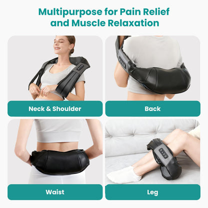 Nekteck Shiatsu Neck Massager with Heat for Pain Relief Deep Tissue, 2026 Upgraded 3D Back Shoulder Kneading Massage Pillow, Body Muscle Relaxation Tool Gifts for Him Her Mom Dad, Gray (NOT Cordless)