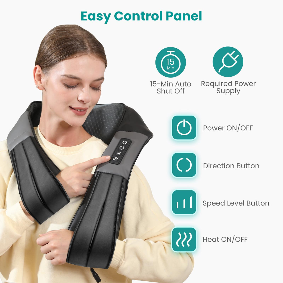 Nekteck Shiatsu Neck Massager with Heat for Pain Relief Deep Tissue, 2026 Upgraded 3D Back Shoulder Kneading Massage Pillow, Body Muscle Relaxation Tool Gifts for Him Her Mom Dad, Gray (NOT Cordless)