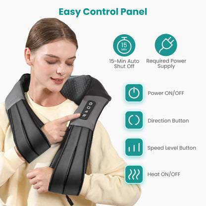 Nekteck Shiatsu Neck Massager with Heat for Pain Relief Deep Tissue, 2026 Upgraded 3D Back Shoulder Kneading Massage Pillow, Body Muscle Relaxation Tool Gifts for Him Her Mom Dad, Gray (NOT Cordless)