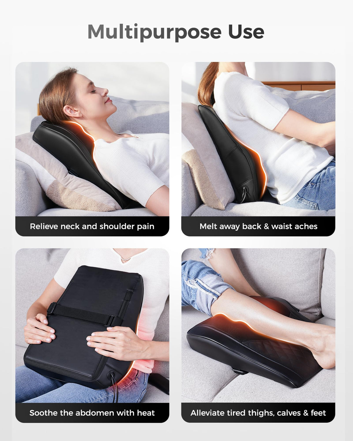 Boriwat Back Massager with Heat, 3D Kneading Massage Pillow for Back, Neck, Shoulder, Leg Pain Relief Deep Tissue, Gifts for Women Men Mom Dad